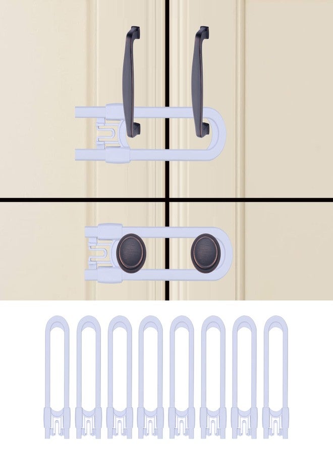 OKEFAN Sliding Cabinet Child Safety Locks - OKEFAN Baby Proofing Cabinet Lock Cupboard Latches for Kids on Closet Door Knobs Handles Pulls No Drill (8, White) - Image 2